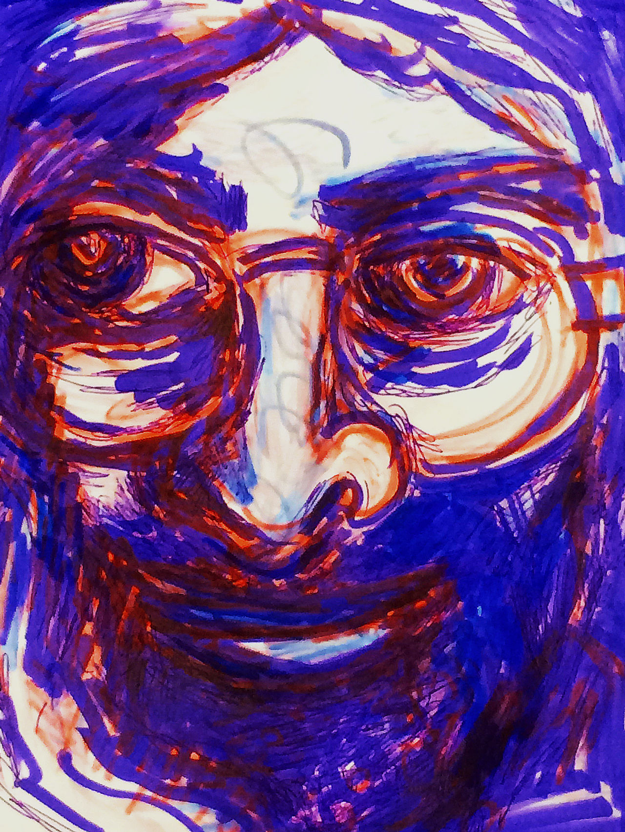 Image: a color drawing of a skinny man drooling